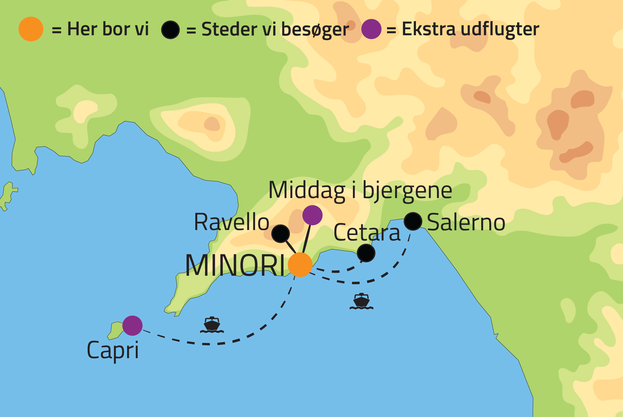 Kort over rejsen Amalfi a la carte